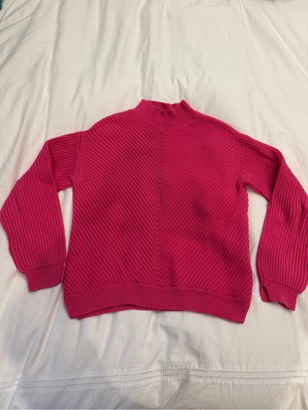 Marine Layer Bright Pink Ribbed Mock Neck Sweater Skylar style